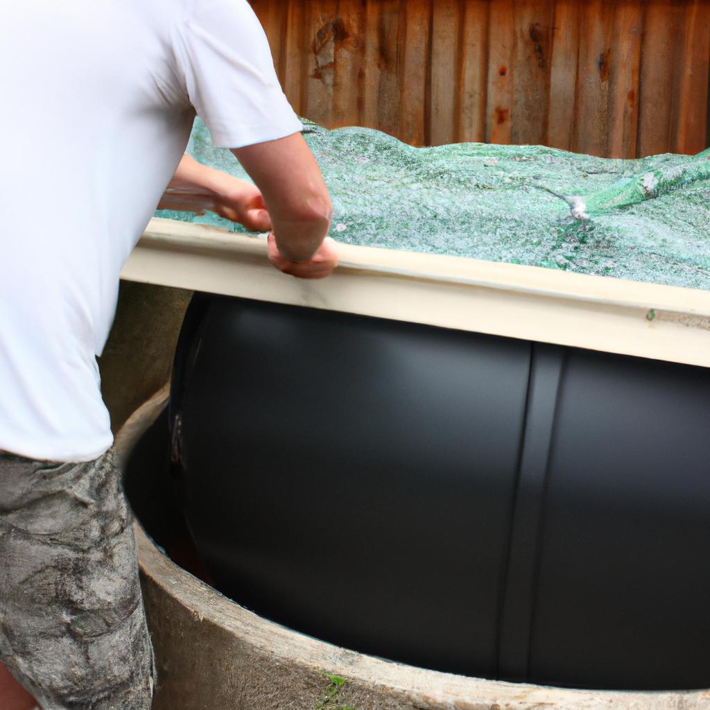 Person installing rainwater harvesting system