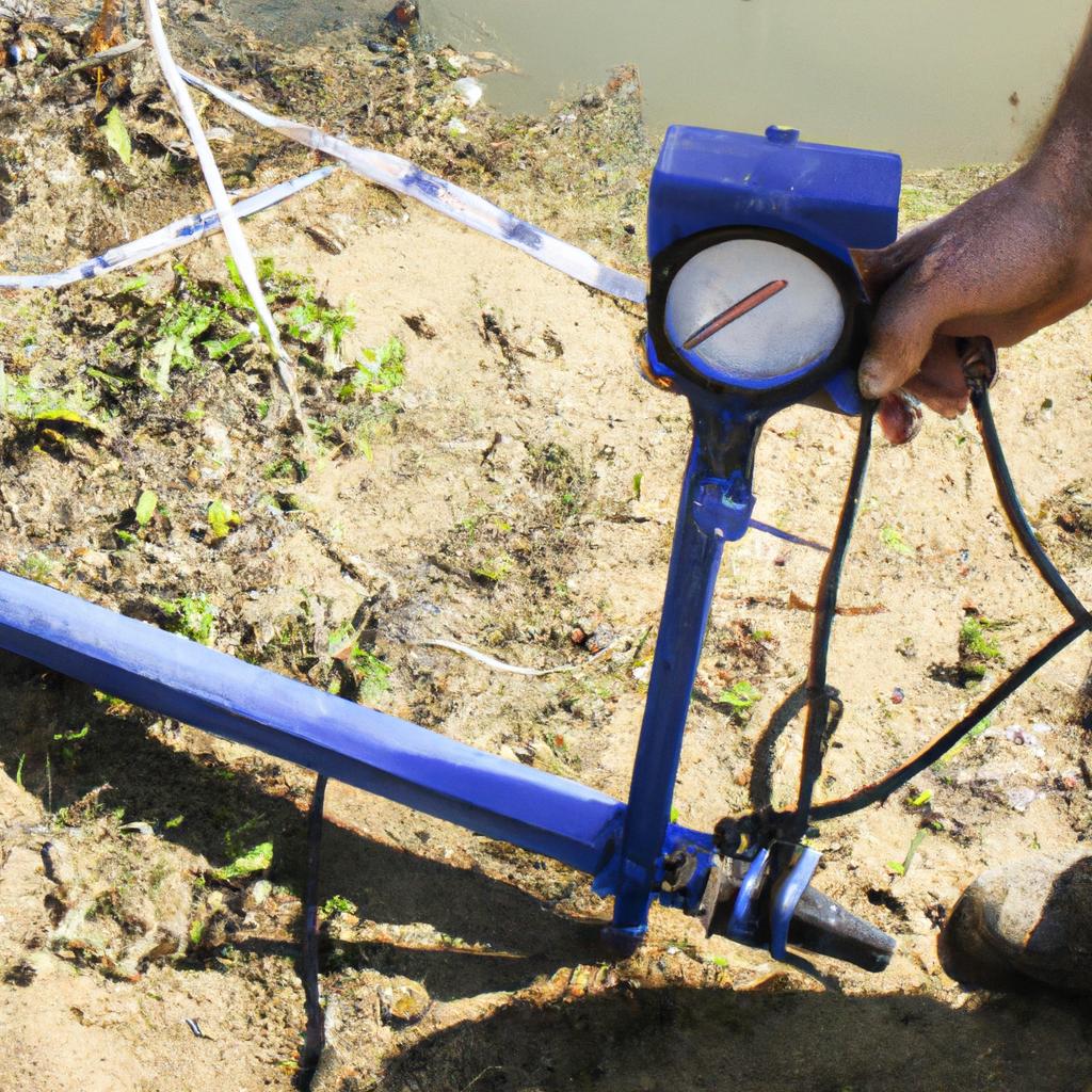 Person measuring water for irrigation