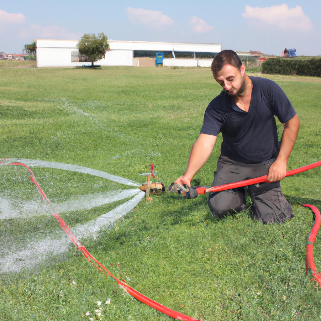 Person maintaining sprinkler system