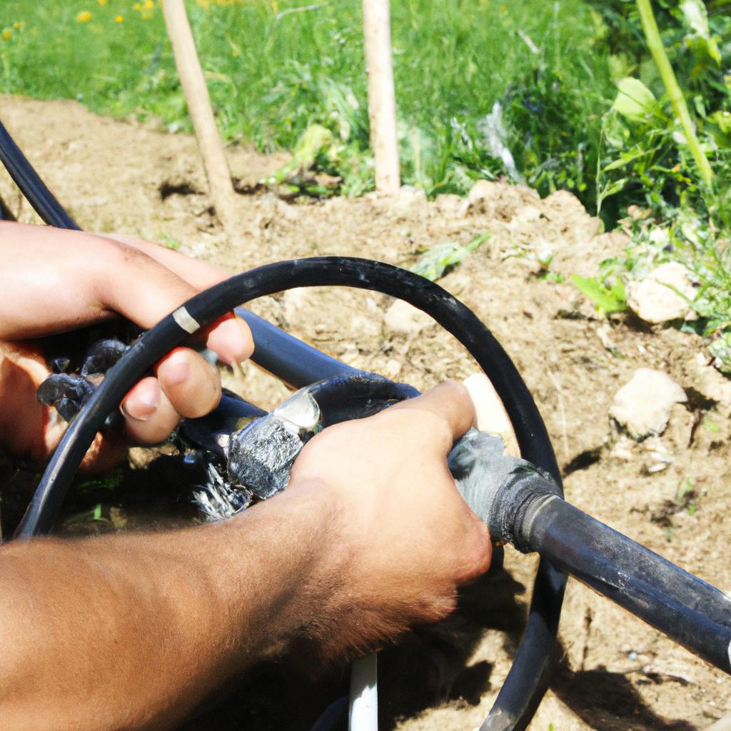 Person installing micro irrigation system