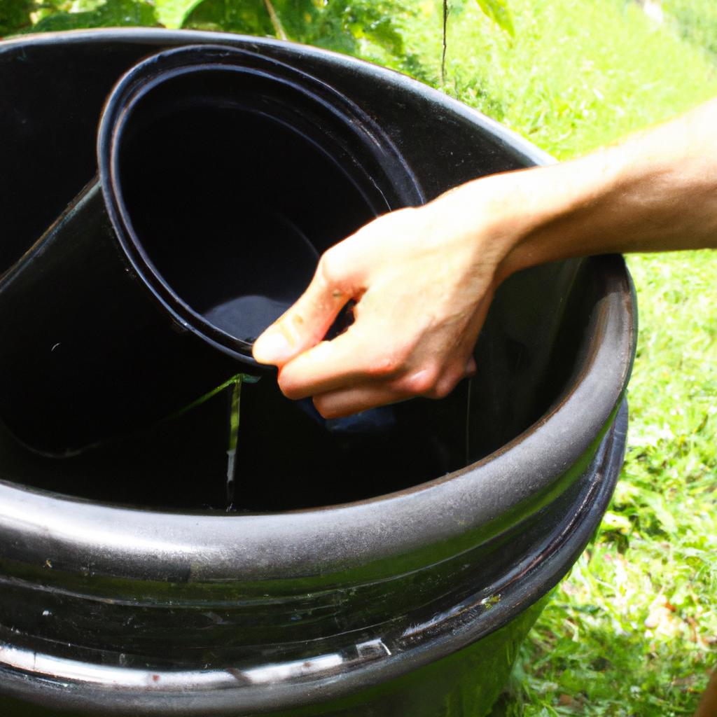 Person collecting rainwater for irrigation