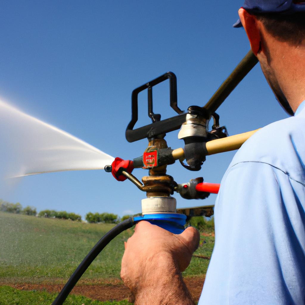 Person operating sprinkler irrigation system