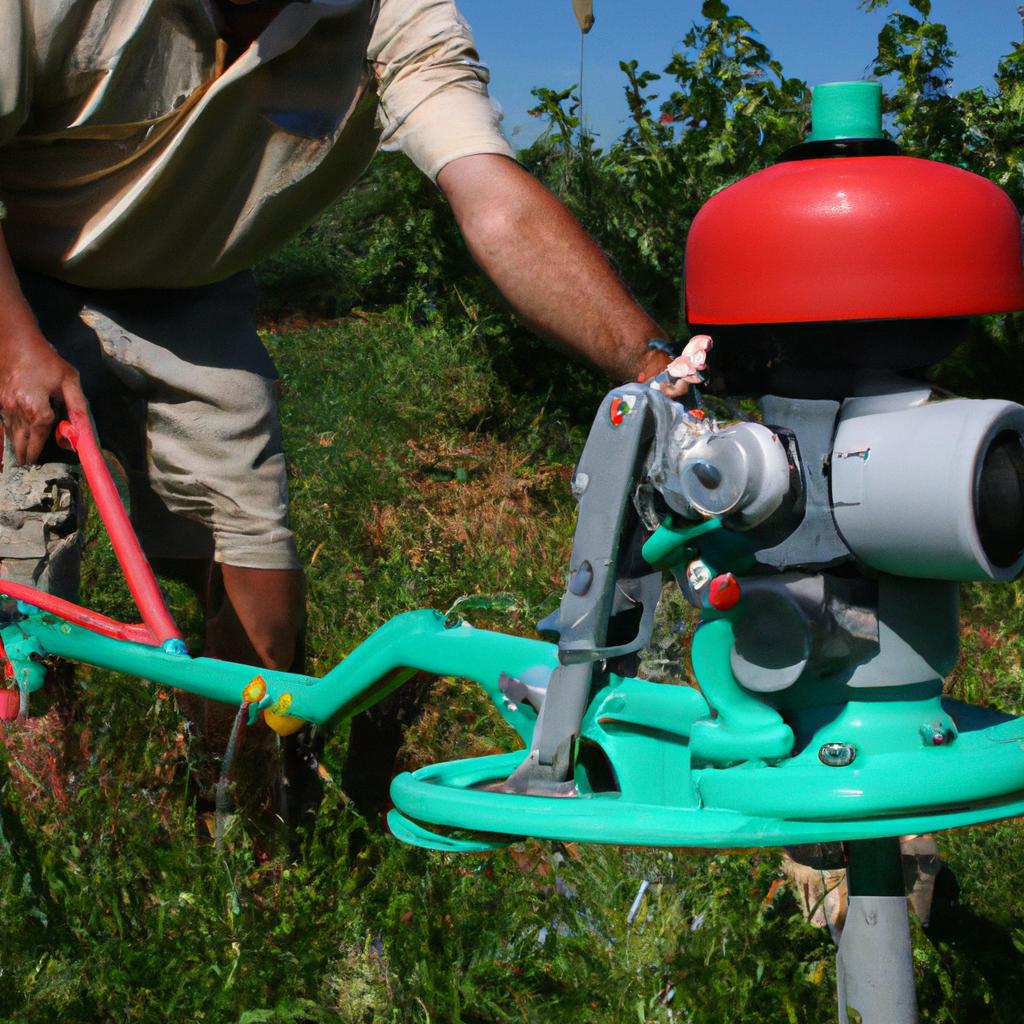 Person operating irrigation equipment outdoors