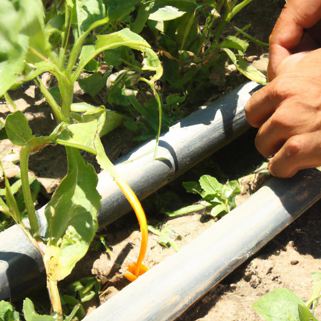 Person using drip irrigation system