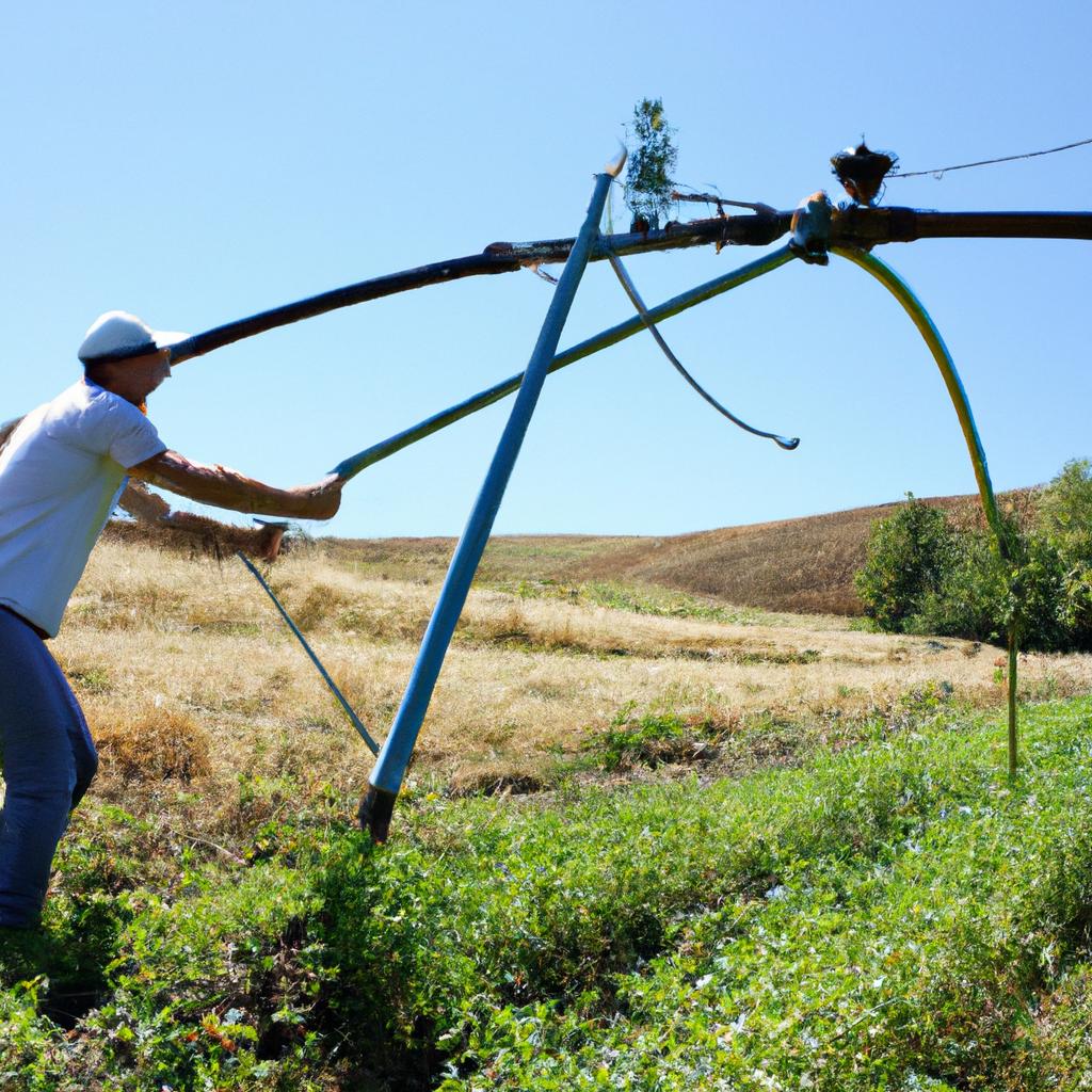 Person working on irrigation system